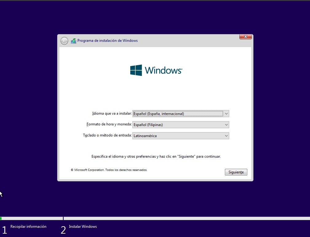 Pantalla inicial mostrada por el instalador de WinSlim 10 Si el instalador ha iniciado correctamente, deberías ver esta imagen de selección de idioma.